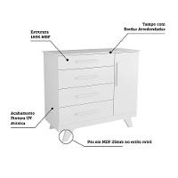 Dormitório Infantil Retrô Guarda Roupa, Cômoda E Berço Branco Brilho Com Colchão Supreme - Móveis Peroba - 3