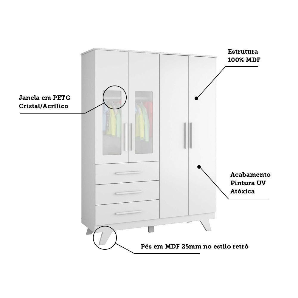 Dormitório Infantil Retrô Janelas Guarda Roupa, Cômoda E Berço Branco Brilho - Móveis Peroba - 4