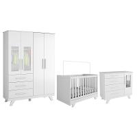 Dormitório Infantil Retrô Janelas Guarda Roupa, Cômoda E Berço Branco Brilho - Móveis Peroba - 1
