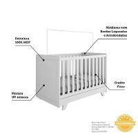 Dormitório Infantil Retrô Janelas Guarda Roupa, Cômoda E Berço Branco Brilho - Móveis Peroba - 6