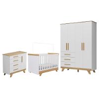 Dormitório Infantil Retrô Guarda Roupa, Cômoda E Berço Branco Brilho/amêndoa - Móveis Peroba - 1