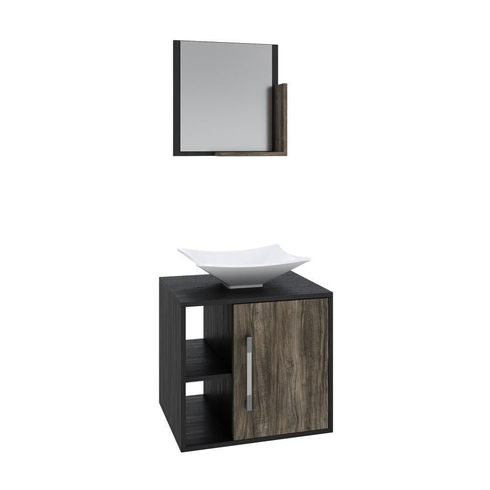 Conjunto Balcão C-cuba L38 E Espelheira Soft 500 Preto ônix C-carvalho Preto ônix C-carvalho Dark - 2