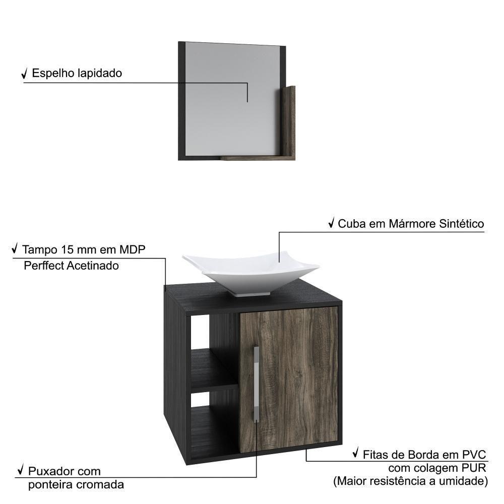 Conjunto Balcão C-cuba L38 E Espelheira Soft 500 Preto ônix C-carvalho Preto ônix C-carvalho Dark - 4