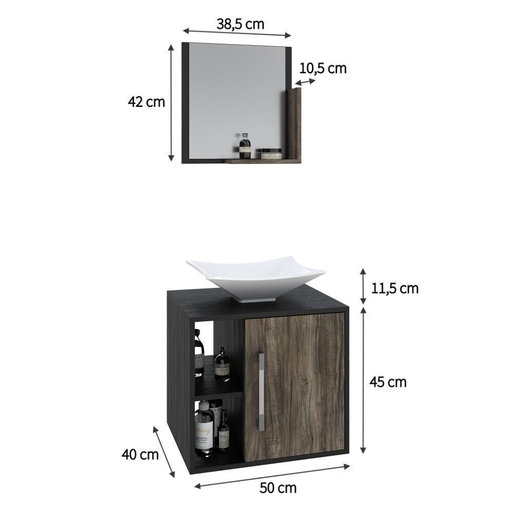 Conjunto Balcão C-cuba L38 E Espelheira Soft 500 Preto ônix C-carvalho Preto ônix C-carvalho Dark - 5