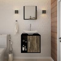 Conjunto Balcão C-cuba L38 E Espelheira Soft 500 Preto ônix C-carvalho Preto ônix C-carvalho Dark - 1