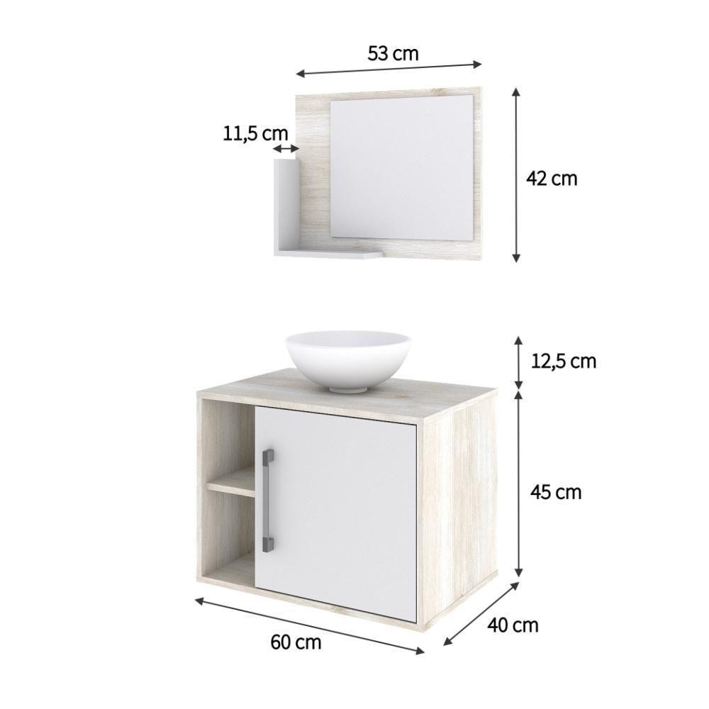 Conjunto Balcão C-cuba R30 E Espelheira Soft 600 Snow Snow C-branco Chess - 5