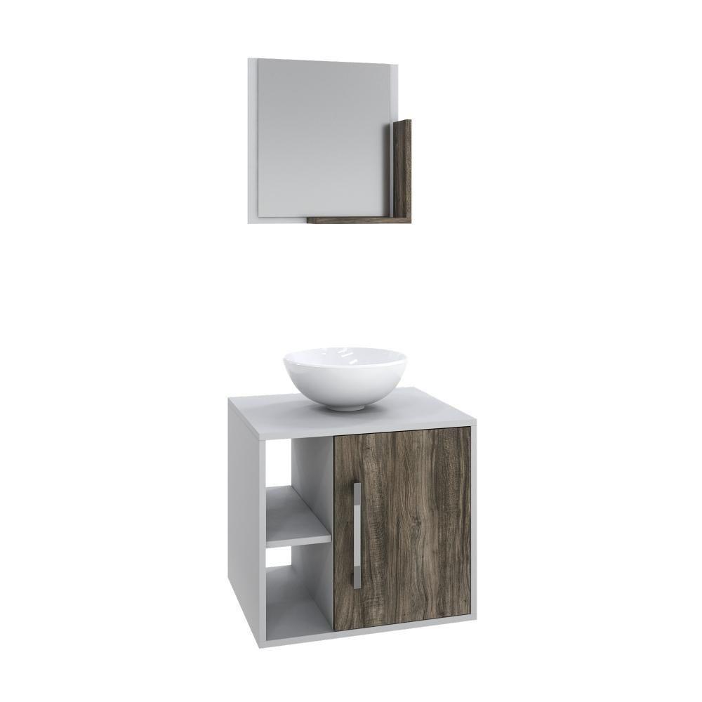 Conjunto Balcão C-cuba R30 E Espelheira Soft 500 Branco Chess C-carvalho Branco Chess C-carvalho Dark - 2