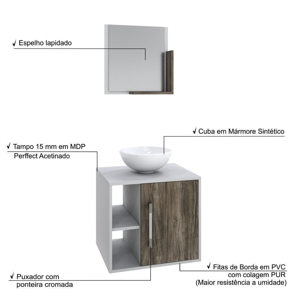 Conjunto Balcão C-cuba R30 E Espelheira Soft 500 Branco Chess C-carvalho Branco Chess C-carvalho Dark - 4