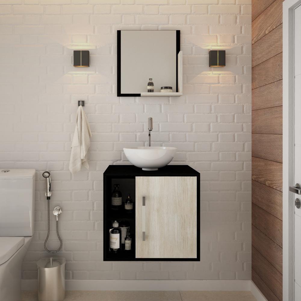 Conjunto Balcão C-cuba R30 E Espelheira Soft 500 Preto ônix C-nogal Preto Onix C-snow - 1