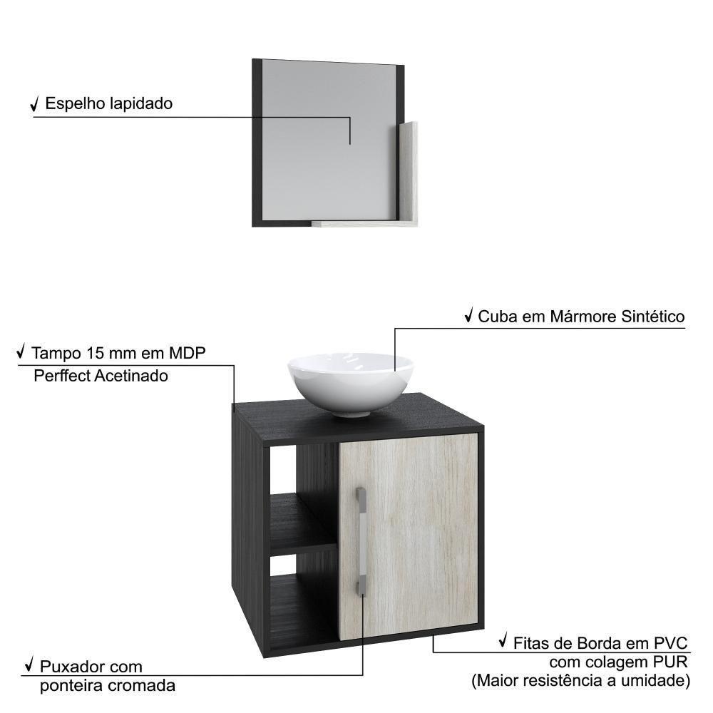 Conjunto Balcão C-cuba R30 E Espelheira Soft 500 Preto ônix C-nogal Preto Onix C-snow - 4