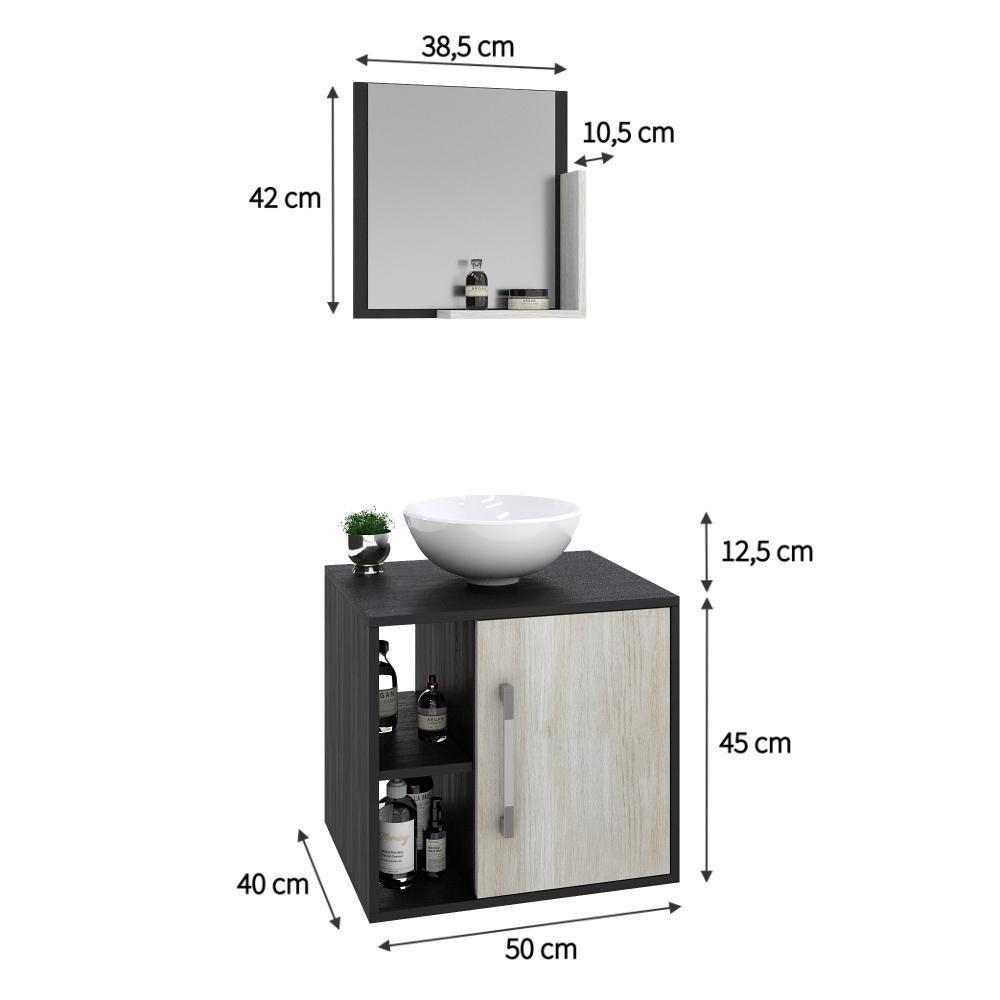 Conjunto Balcão C-cuba R30 E Espelheira Soft 500 Preto ônix C-nogal Preto Onix C-snow - 5