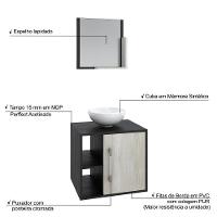 Conjunto Balcão C-cuba R30 E Espelheira Soft 500 Preto ônix C-nogal Preto Onix C-snow