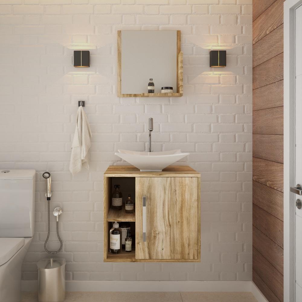 Conjunto Balcão C-cuba L38 E Espelheira Soft 500 Preto Onix C-snow Carvalho - 1