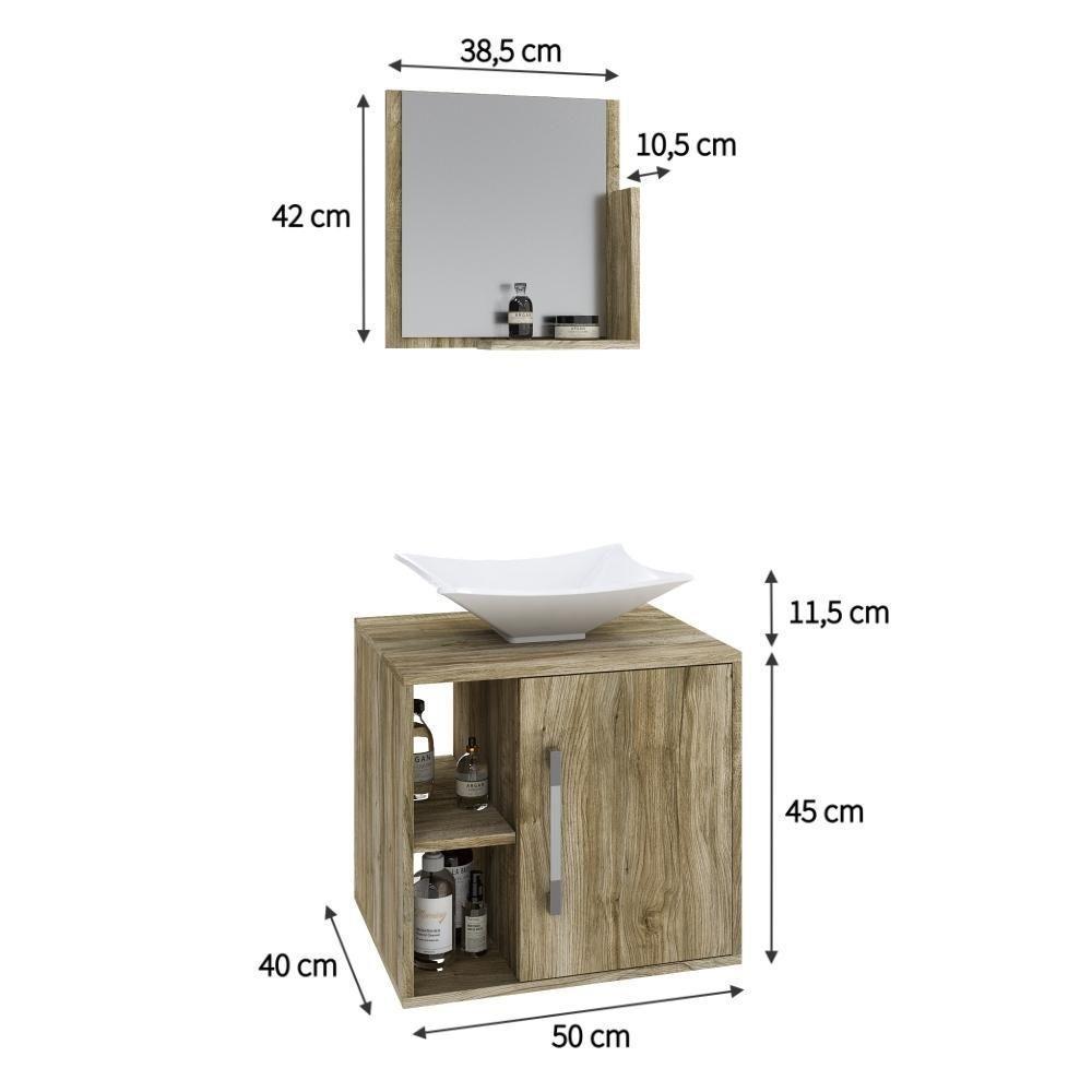 Conjunto Balcão C-cuba L38 E Espelheira Soft 500 Preto Onix C-snow Carvalho - 4