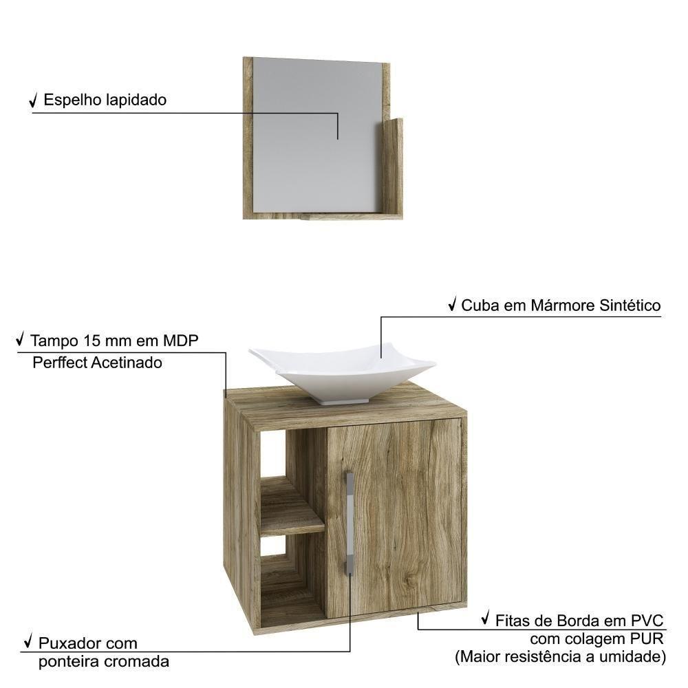 Conjunto Balcão C-cuba L38 E Espelheira Soft 500 Preto Onix C-snow Carvalho - 5