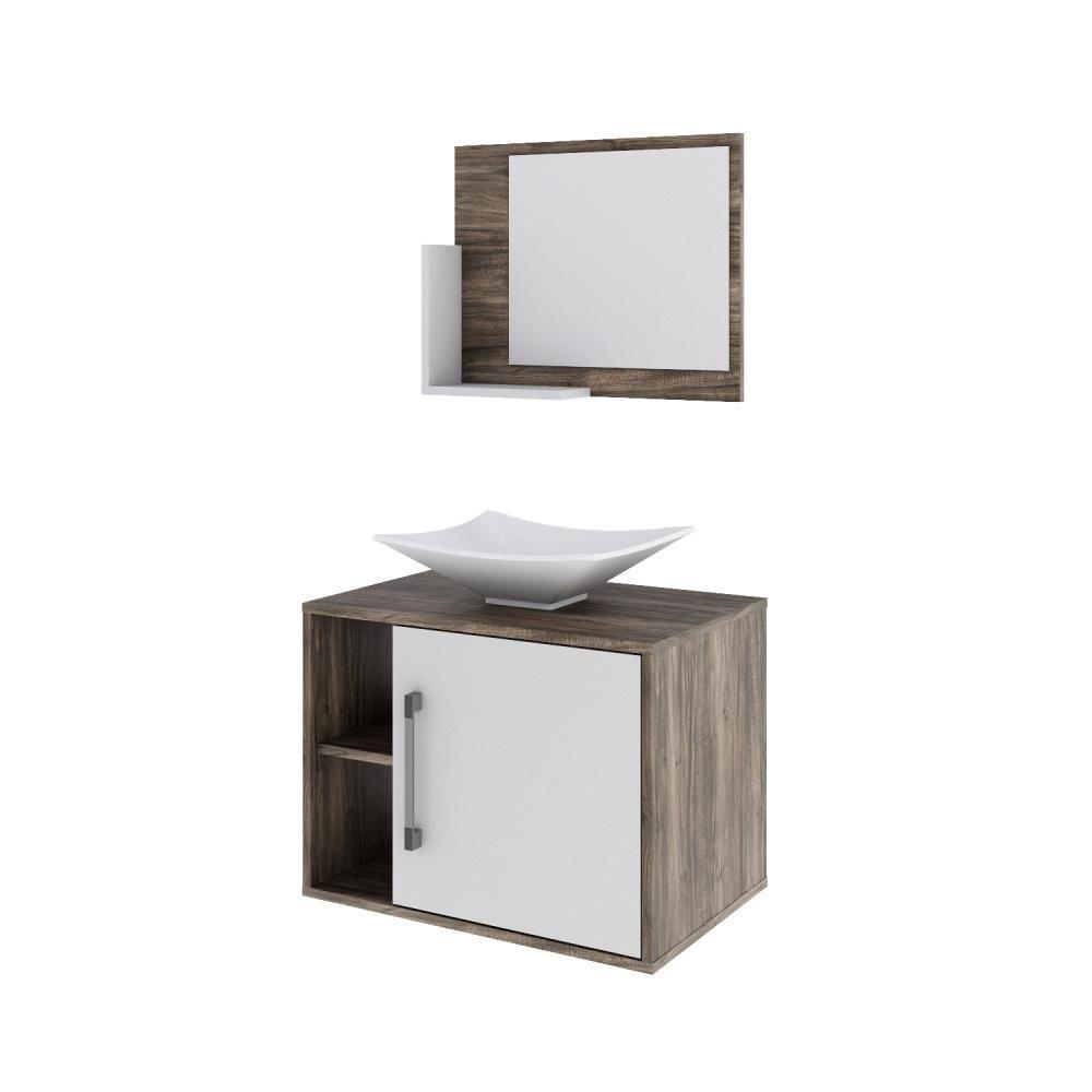 Conjunto Balcão C-cuba L38 E Espelheira Soft 600 Carvalho Dark Carvalho Dark C-branco Chess - 2