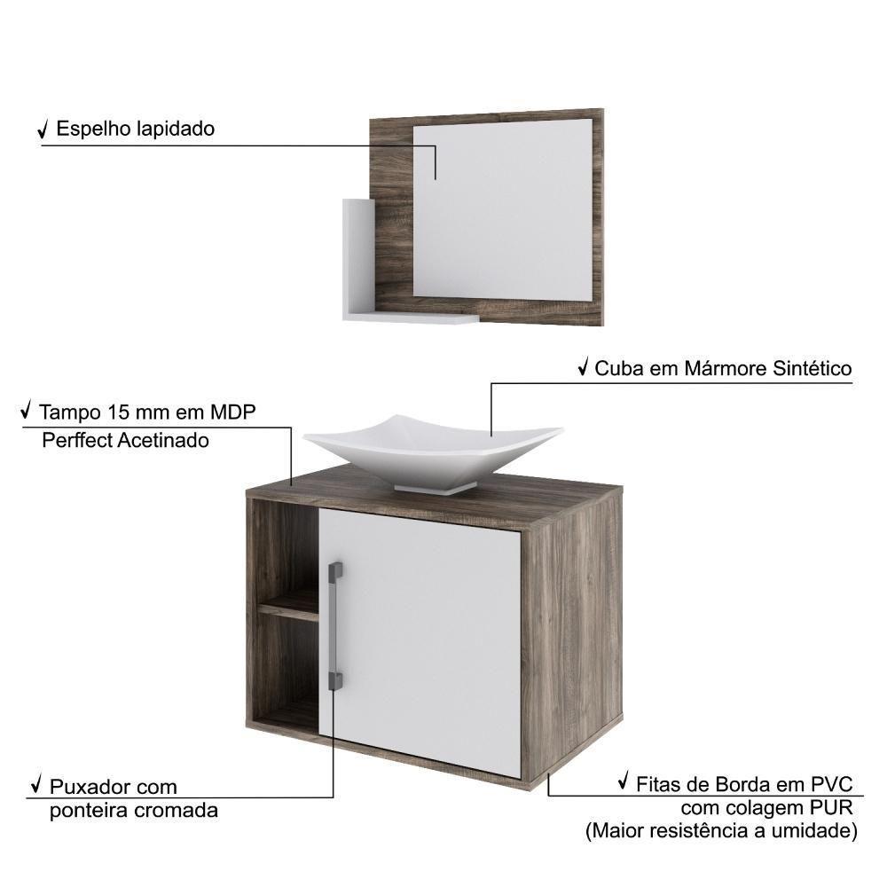 Conjunto Balcão C-cuba L38 E Espelheira Soft 600 Carvalho Dark Carvalho Dark C-branco Chess - 4