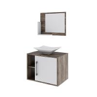 Conjunto Balcão C-cuba L38 E Espelheira Soft 600 Carvalho Dark Carvalho Dark C-branco Chess - 2