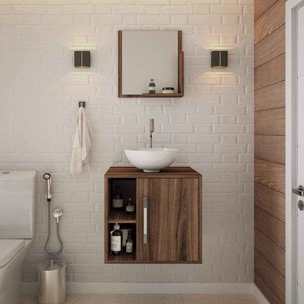 Conjunto Balcão C-cuba R30 E Espelheira Soft 500 Carvalho Dark C-preto ônix Nogal - 1