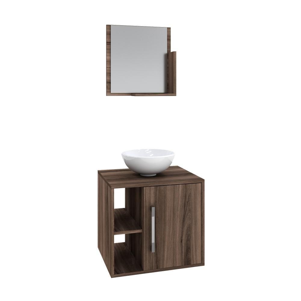 Conjunto Balcão C-cuba R30 E Espelheira Soft 500 Carvalho Dark C-preto ônix Nogal - 2