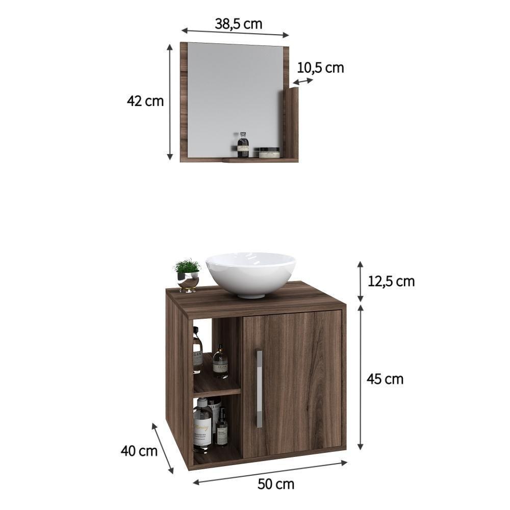 Conjunto Balcão C-cuba R30 E Espelheira Soft 500 Carvalho Dark C-preto ônix Nogal - 5