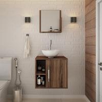 Conjunto Balcão C-cuba R30 E Espelheira Soft 500 Carvalho Dark C-preto ônix Nogal - 1