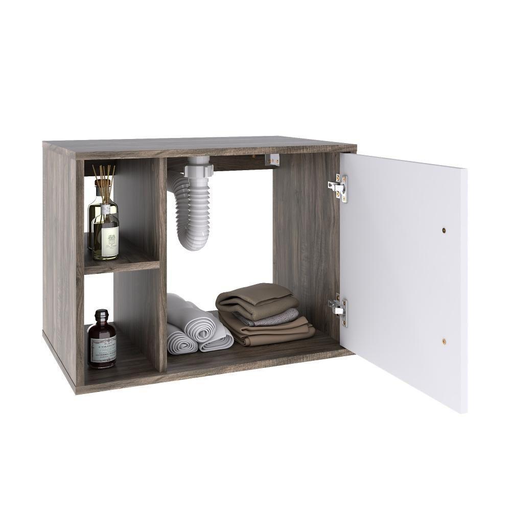 Conjunto Balcão C-cuba R30 E Espelheira Soft 600 Carvalho Dark C-branco Chess - 4