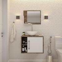 Conjunto Balcão C-cuba R30 E Espelheira Soft 600 Carvalho Dark C-branco Chess - 1