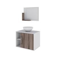 Conjunto Balcão C-cuba R30 E Espelheira Soft 600 Branco Chess C-carvalho Dark C-nogal - 2