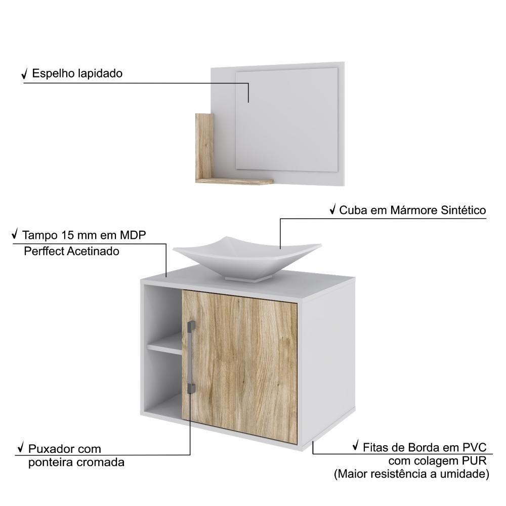 Conjunto Balcão C-cuba L38 E Espelheira Soft 600 Branco Chess Branco Chess C-carvalho - 3