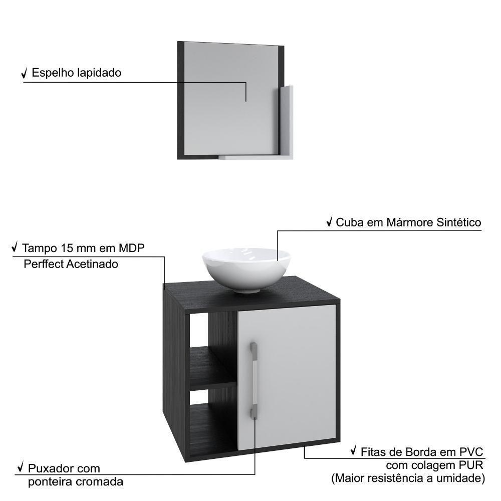 Conjunto Balcão C-cuba R30 E Espelheira Soft 500 Preto ônix Preto ônix C-branco Chess - 3