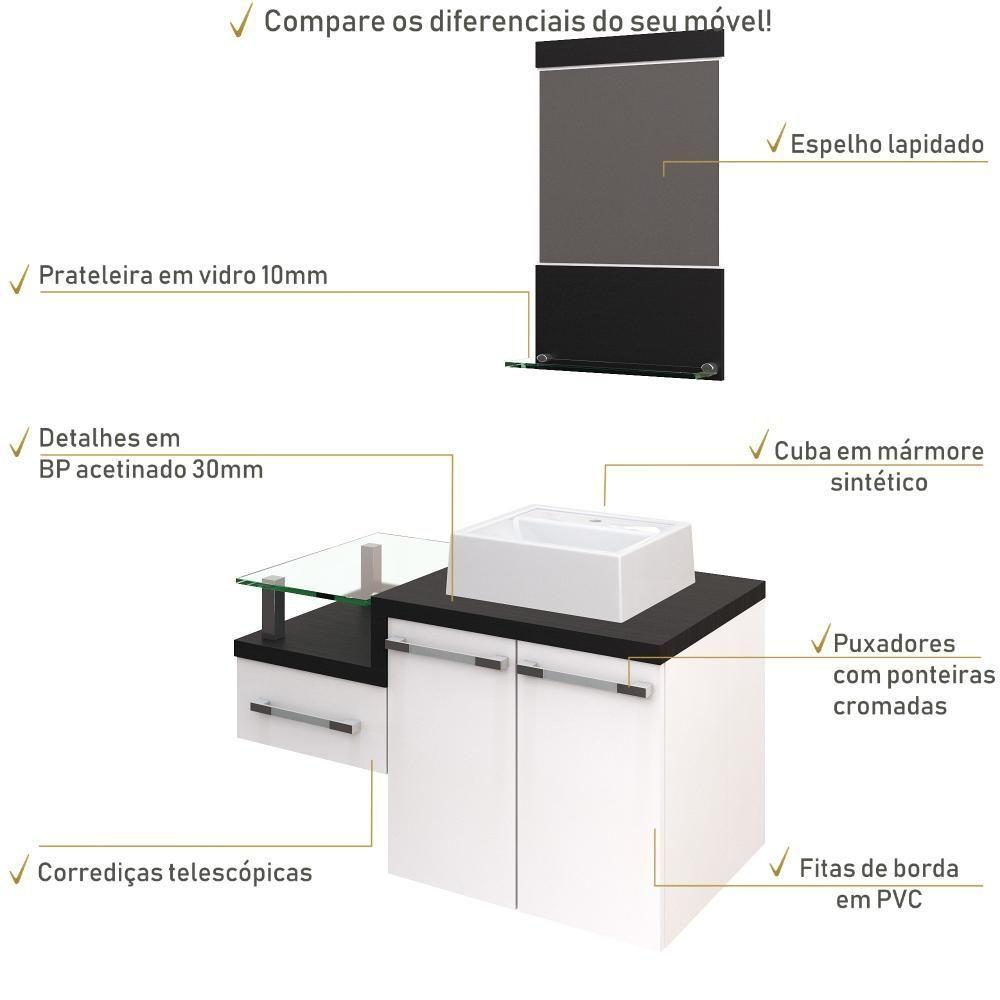 Conjunto Balcão C-cuba Q32 E Espelheira Legno 831 Branco Chess C-nogal Branco Chess C-preto ônix - 3