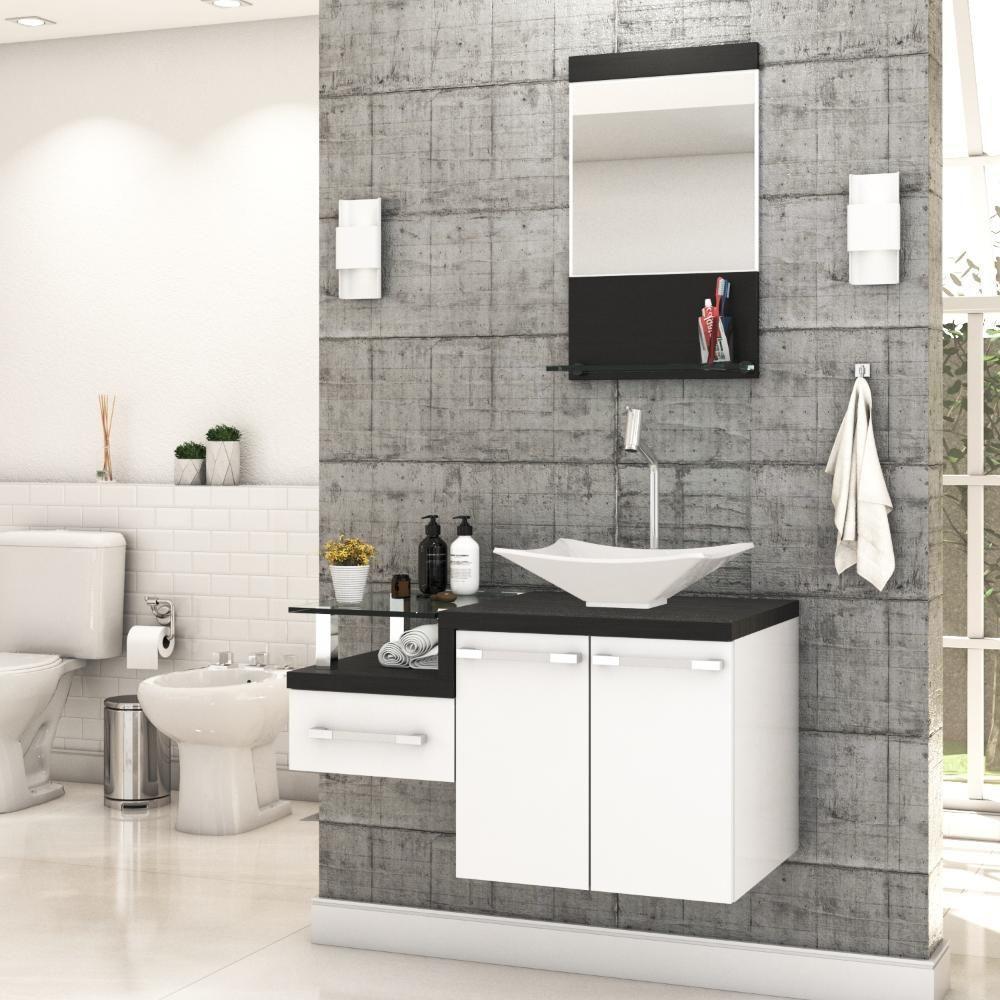 Conjunto Balcão C-cuba L38 E Espelheira Legno 831 Branco Chess C-nogal Branco Chess C-preto ônix - 1