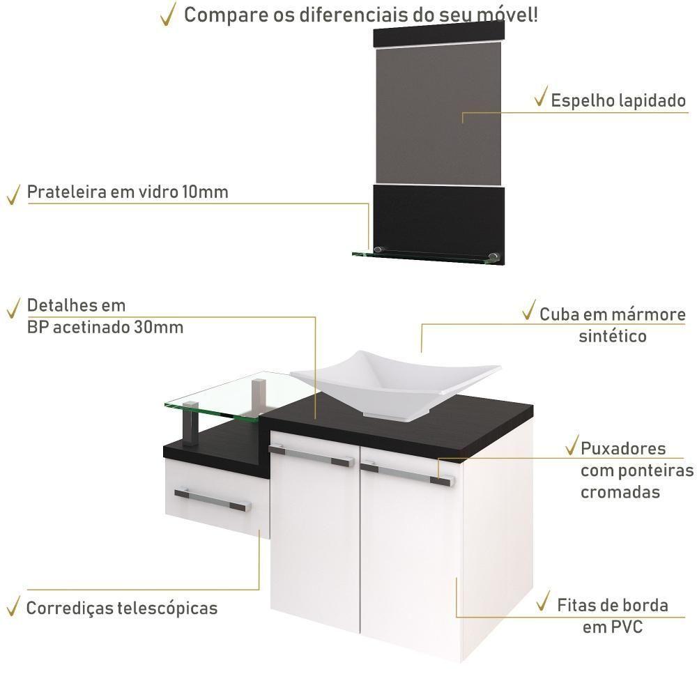 Conjunto Balcão C-cuba L38 E Espelheira Legno 831 Branco Chess C-nogal Branco Chess C-preto ônix - 3