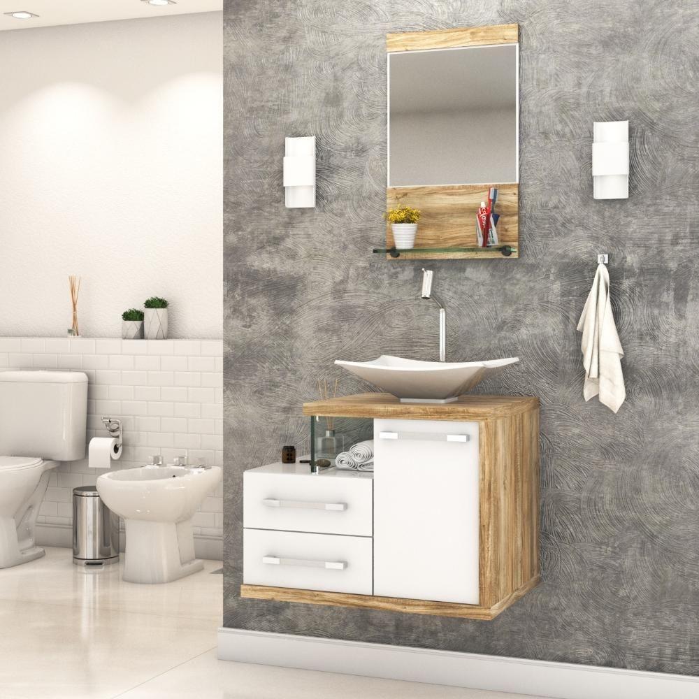 Conjunto Balcão C-cuba L38 E Espelheira Legno 651 Branco Chess C-branco Chess Branco Chess C-carvalho - 1