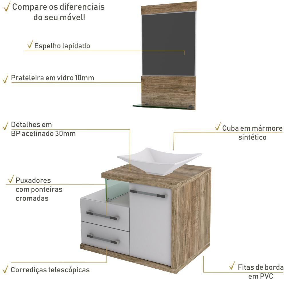 Conjunto Balcão C-cuba L38 E Espelheira Legno 651 Branco Chess C-branco Chess Branco Chess C-carvalho - 3
