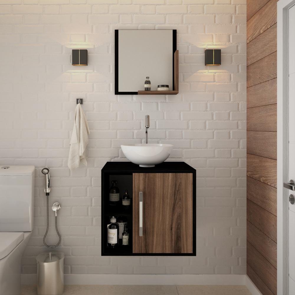 Conjunto Balcão C-cuba R30 E Espelheira Soft 500 Preto ônix C-carvalho Dark Preto ônix C-nogal - 1