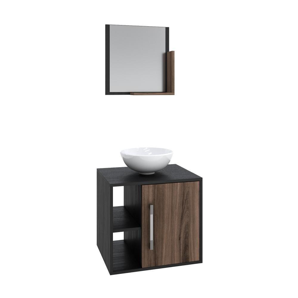 Conjunto Balcão C-cuba R30 E Espelheira Soft 500 Preto ônix C-carvalho Dark Preto ônix C-nogal - 2