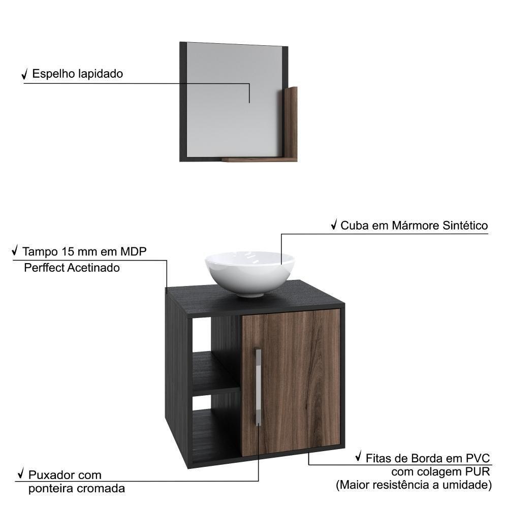 Conjunto Balcão C-cuba R30 E Espelheira Soft 500 Preto ônix C-carvalho Dark Preto ônix C-nogal - 4