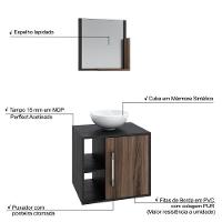 Conjunto Balcão C-cuba R30 E Espelheira Soft 500 Preto ônix C-carvalho Dark Preto ônix C-nogal