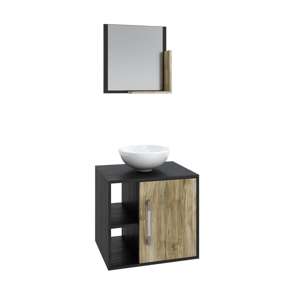 Conjunto Balcão C-cuba R30 E Espelheira Soft 500 Preto ônix C-branco Chess Preto ônix C-carvalho - 2