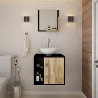 Conjunto Balcão C-cuba R30 E Espelheira Soft 500 Preto ônix C-branco Chess Preto ônix C-carvalho - 1