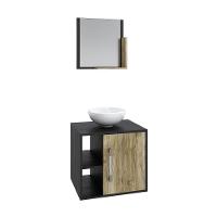 Conjunto Balcão C-cuba R30 E Espelheira Soft 500 Preto ônix C-branco Chess Preto ônix C-carvalho - 2