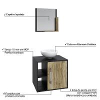 Conjunto Balcão C-cuba R30 E Espelheira Soft 500 Preto ônix C-branco Chess Preto ônix C-carvalho - 3