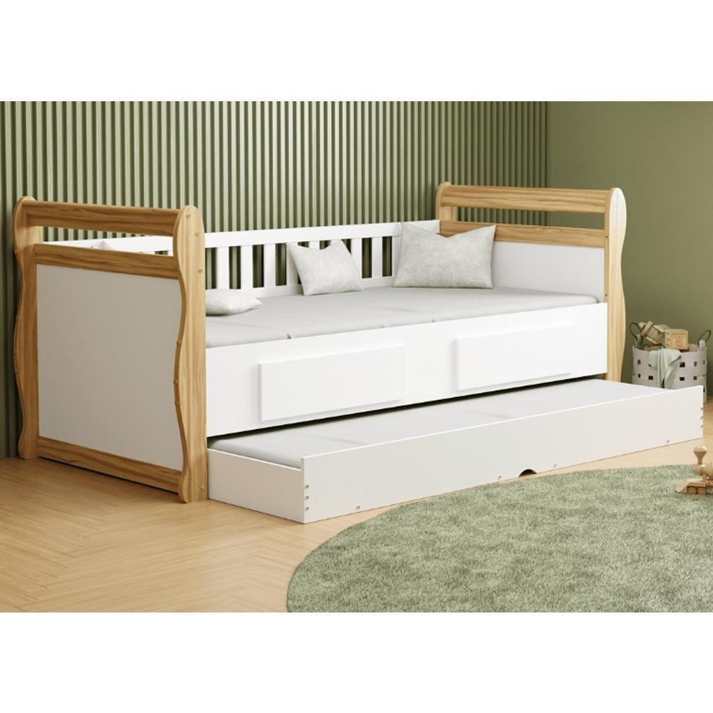 Bicama Infantil Solteiro Maria Branco Brilho/amêndoa Com Colchões Supreme D33 - Móveis Peroba - 1