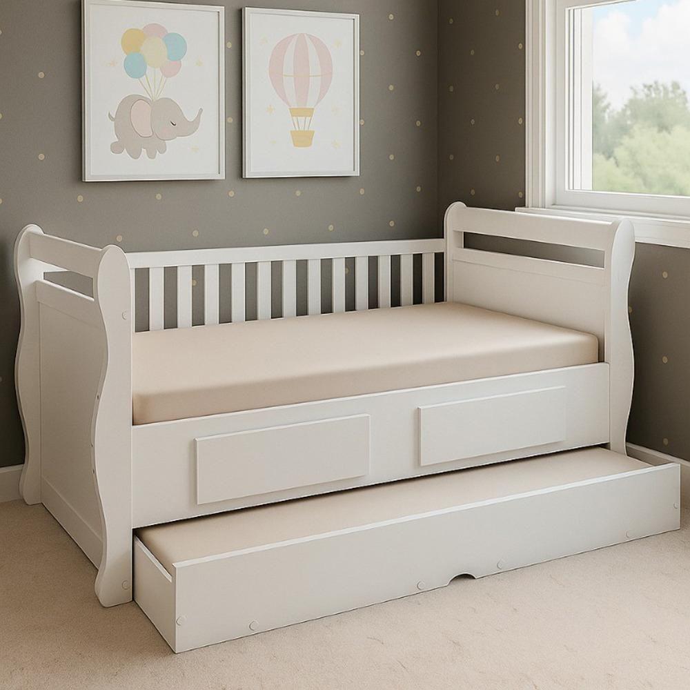 Bicama Infantil Solteiro Maria Branco Brilho Com Colchões Supreme D33 - Móveis Peroba - 1