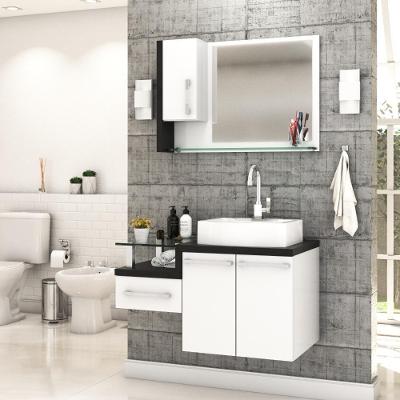 Conjunto Balcão C-cuba Aria 41 E Espelheira Legno 830 Branco Chess C-nogal Branco Chess C-preto ônix