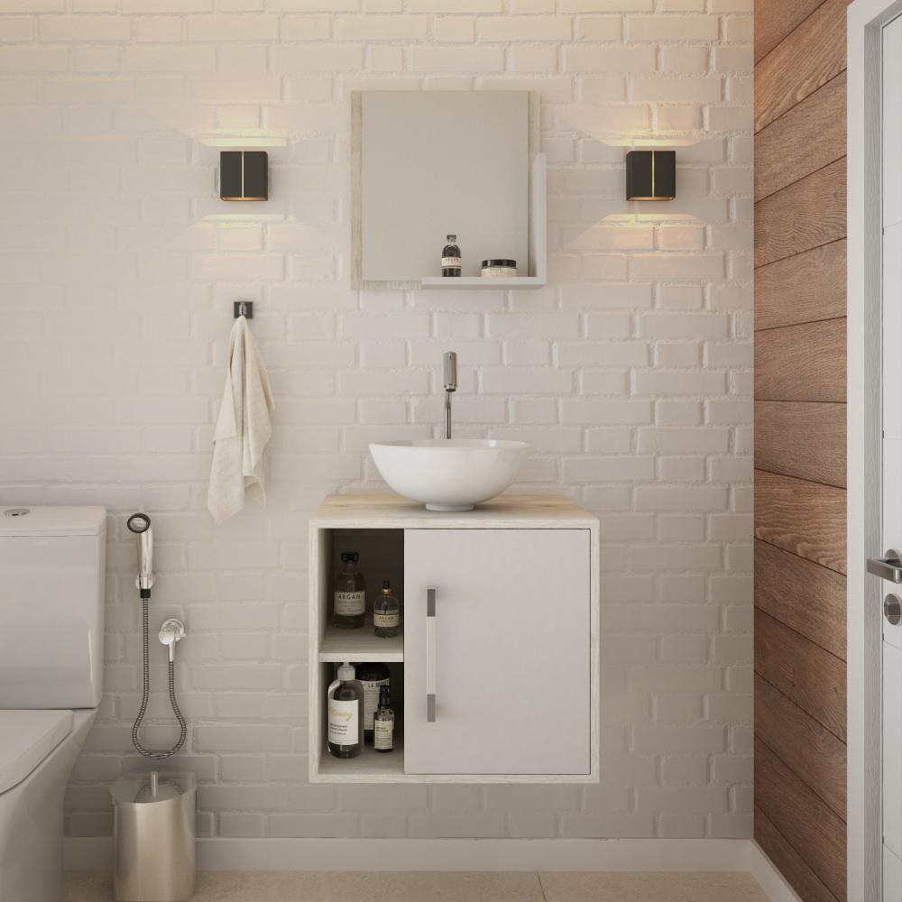 Conjunto Balcão C-cuba R30 E Espelheira Soft 500 Snow Snow C-branco Chess - 1