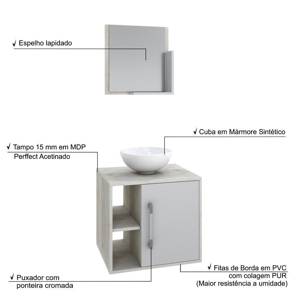 Conjunto Balcão C-cuba R30 E Espelheira Soft 500 Snow Snow C-branco Chess - 4