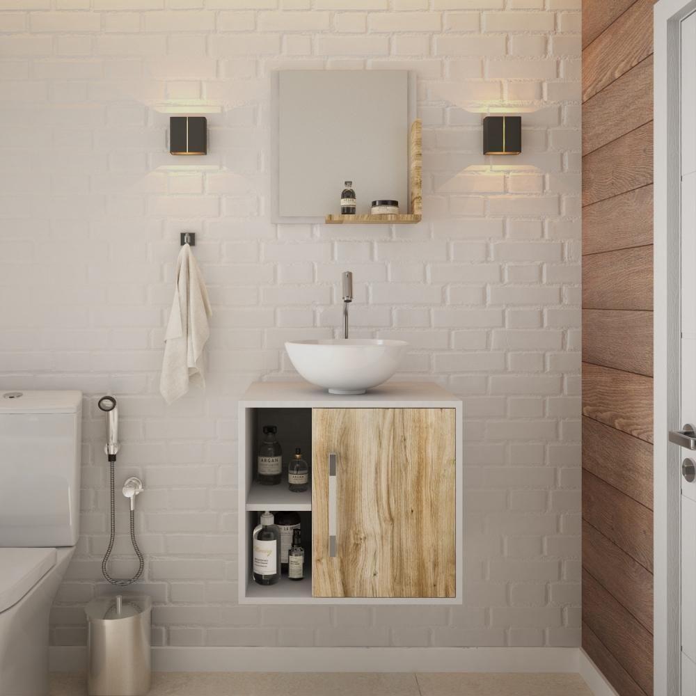 Conjunto Balcão C-cuba R30 E Espelheira Soft 500 Branco Chess Branco Chess C-carvalho - 1